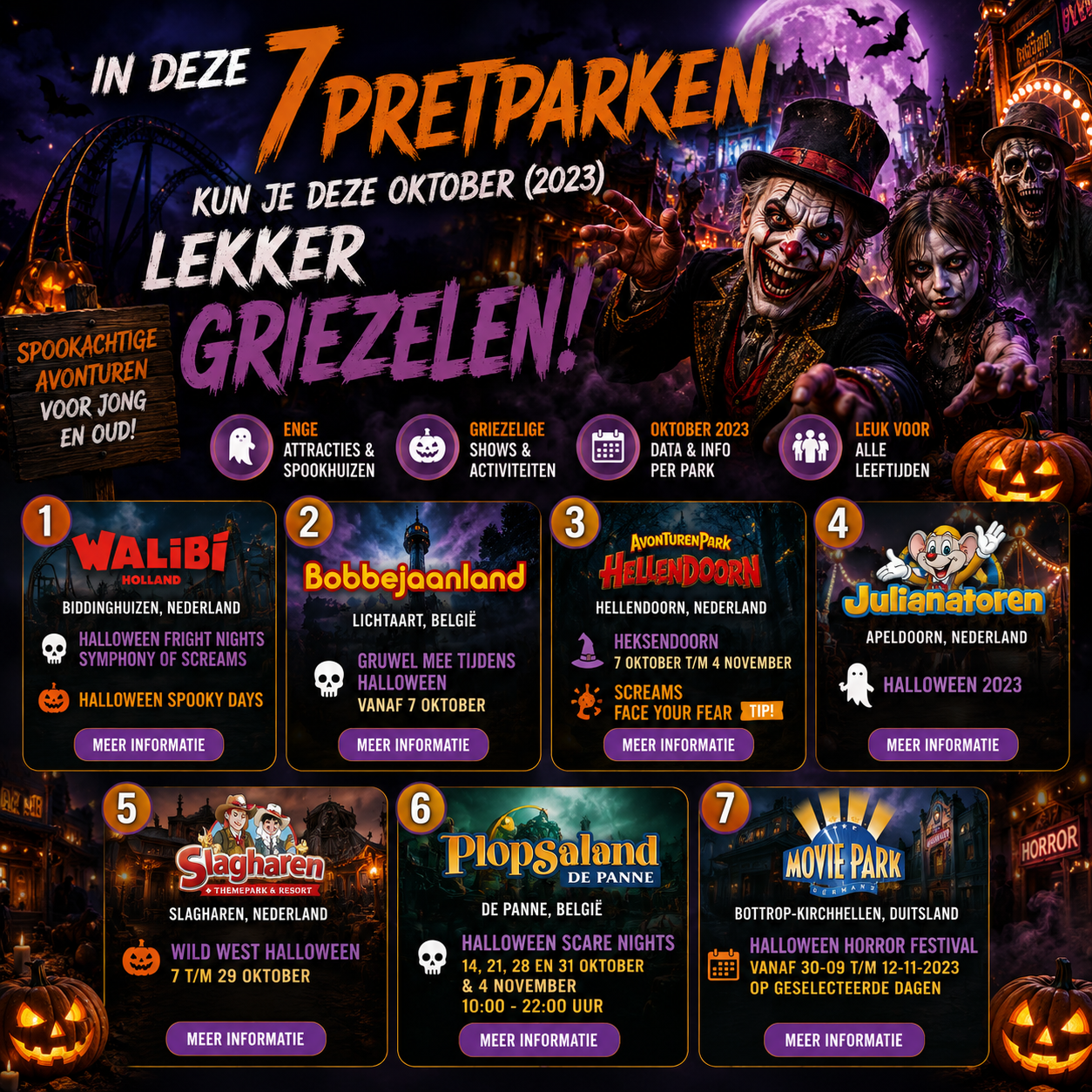 In deze 7 pretparken kun je deze oktober (2023) lekker griezelen