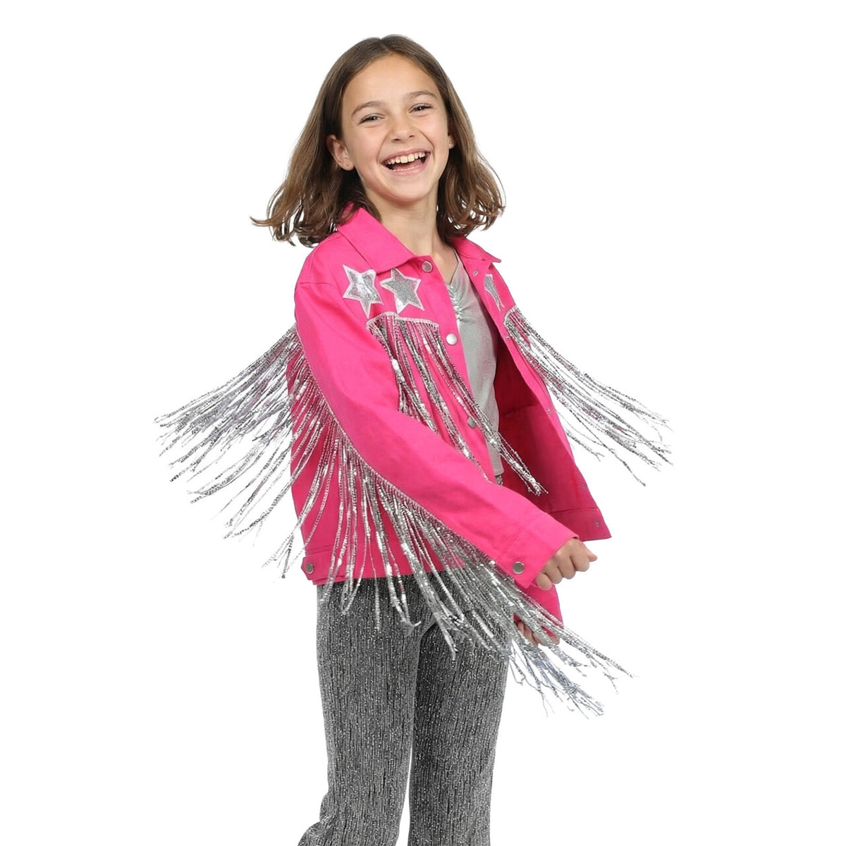 Op deze afbeelding zie je een Kostuums, van het merk Wilbers. Little Rodeo Star Jas Roze Meisje