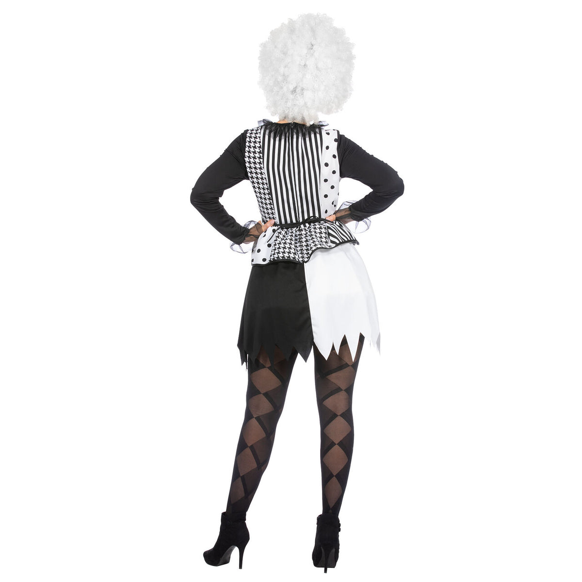 Op deze afbeelding zie je een Kostuums, van het merk Wilbers. Black And White Pierrot Vrouw Kostuum