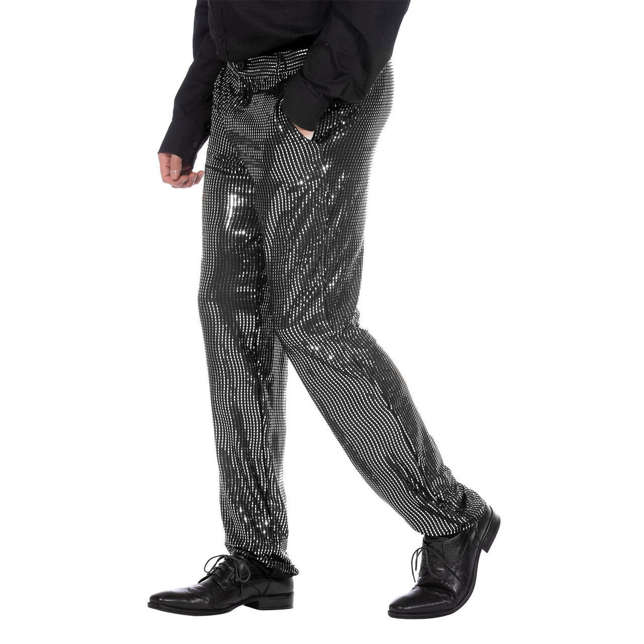 Op deze afbeelding zie je een Kostuums, van het merk Wilbers. Broek Metallic Zilveren Disco Man