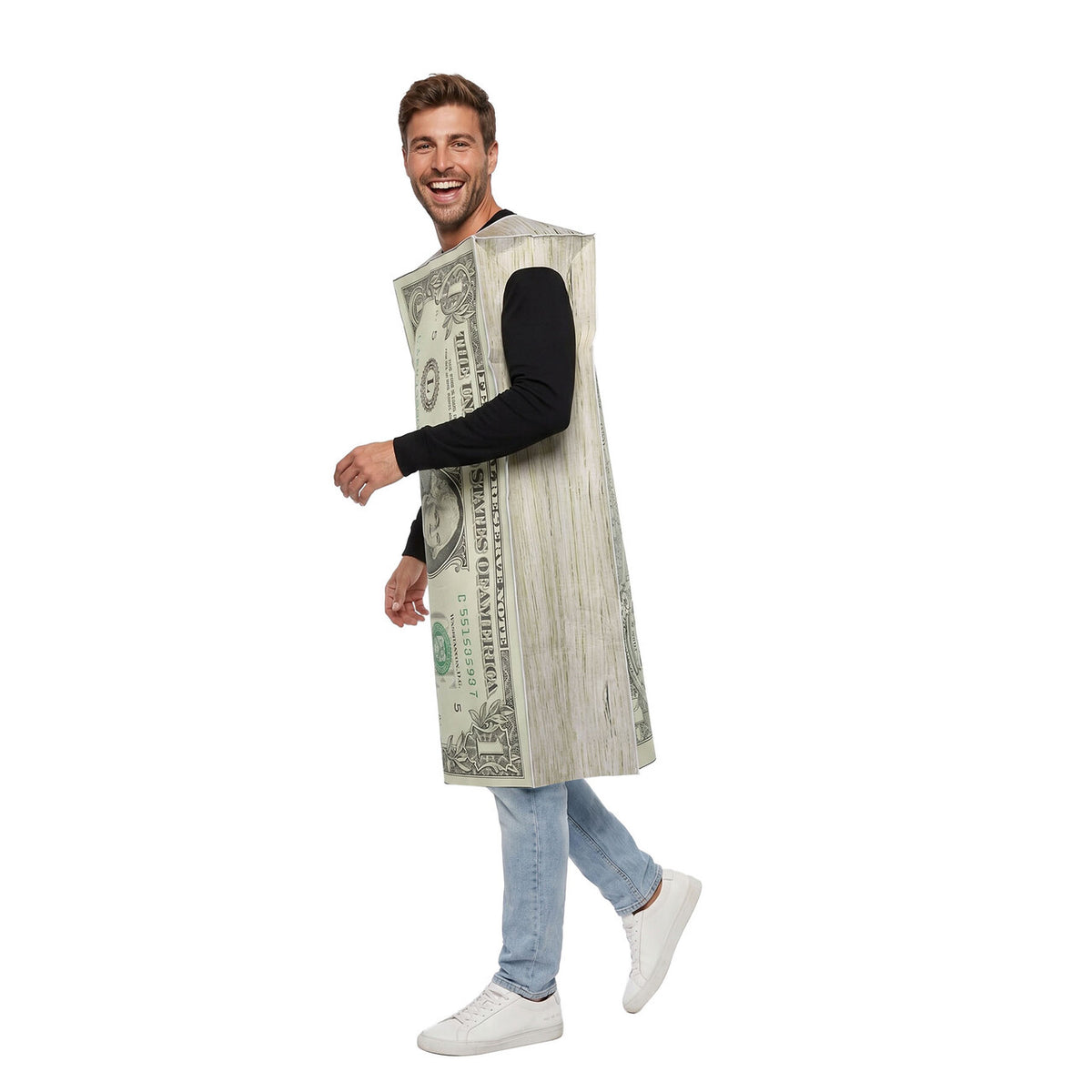Op deze afbeelding zie je een Kostuums, van het merk Wilbers. Cash Me If You Can Dollar Tuniek Unisex Kostuum
