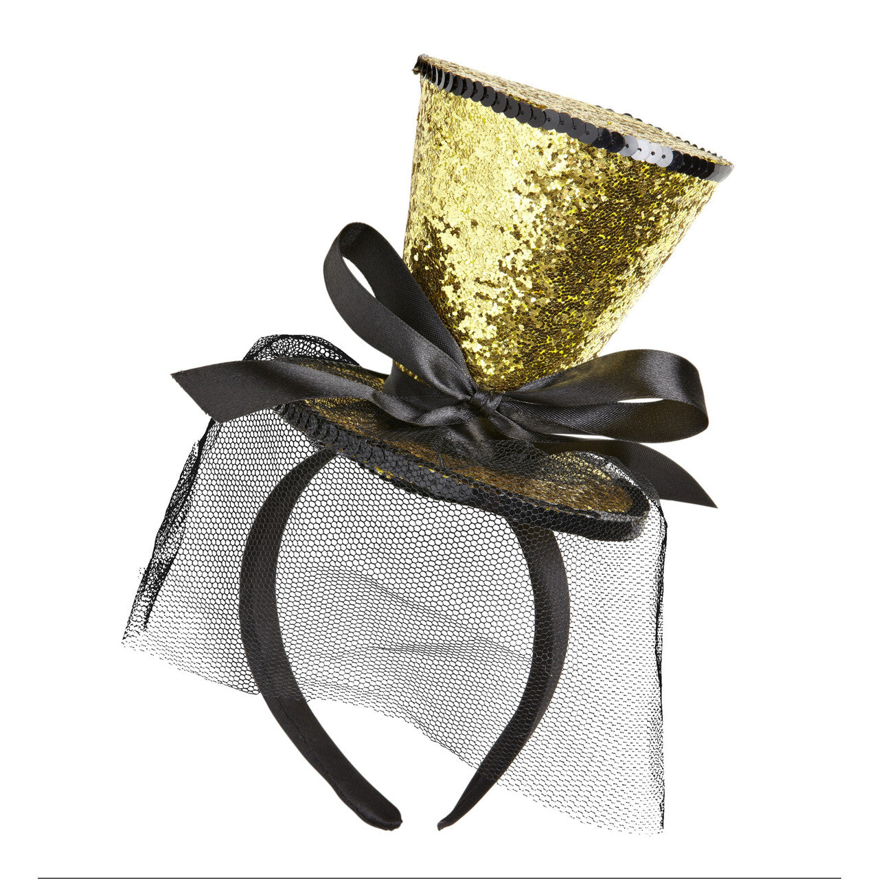 Op deze afbeelding zie je een Accessoires, van het merk Widmann. Gouden Glitter Mini Hoge Hoed Met Sluier