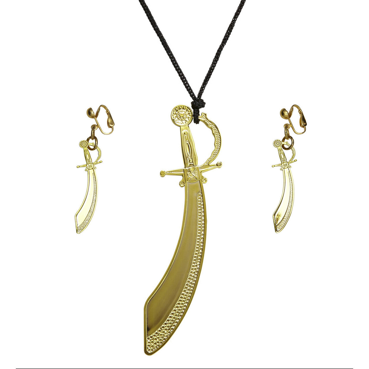 Op deze afbeelding zie je een Accessoires, van het merk Widmann. Piraat Kromzwaard Ketting En Oorringen Goud
