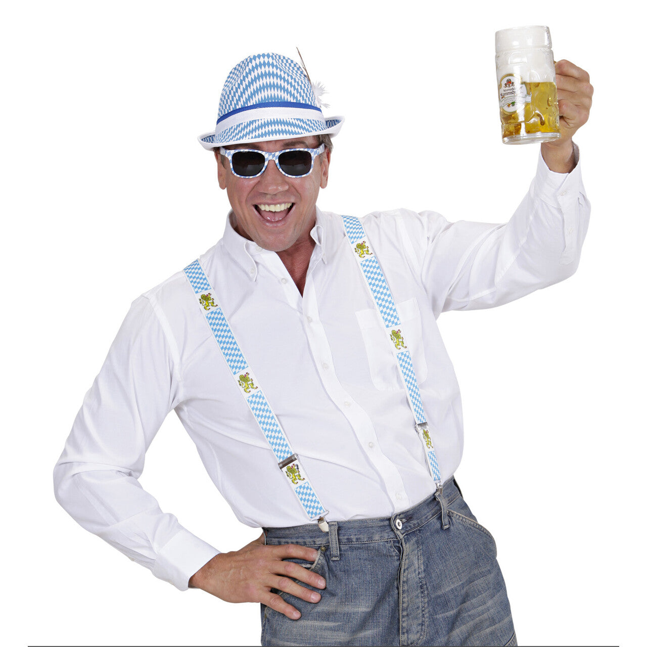 Op deze afbeelding zie je een Accessoires, van het merk Widmann. Bril Beieren Blauw Wit