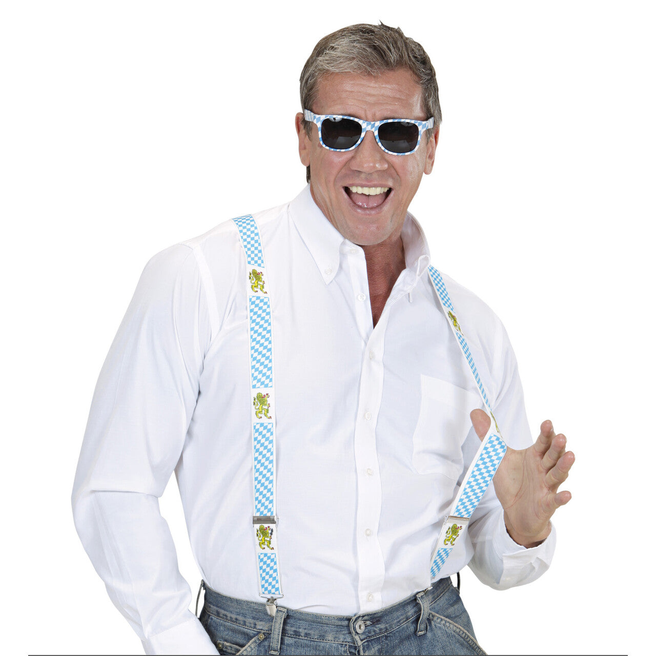Op deze afbeelding zie je een Accessoires, van het merk Widmann. Bril Beieren Blauw Wit