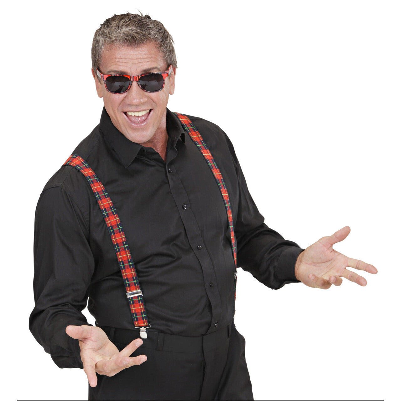 Op deze afbeelding zie je een Accessoires, van het merk Widmann. Bril Schotse Ruit Rood