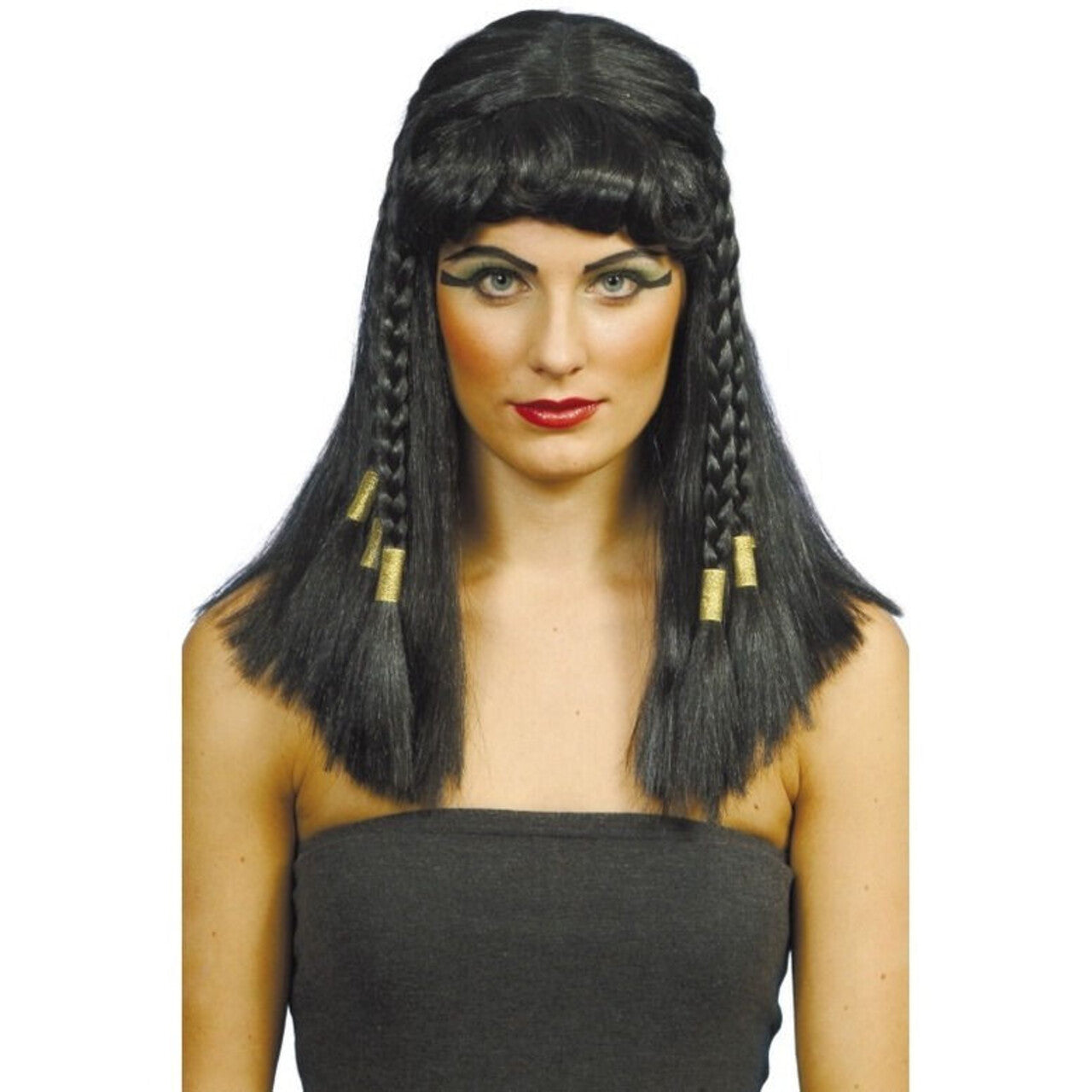 Op deze afbeelding zie je een Accessoires, van het merk Smiffy's. Zwarte Cleopatra Pruik Met Vlechten