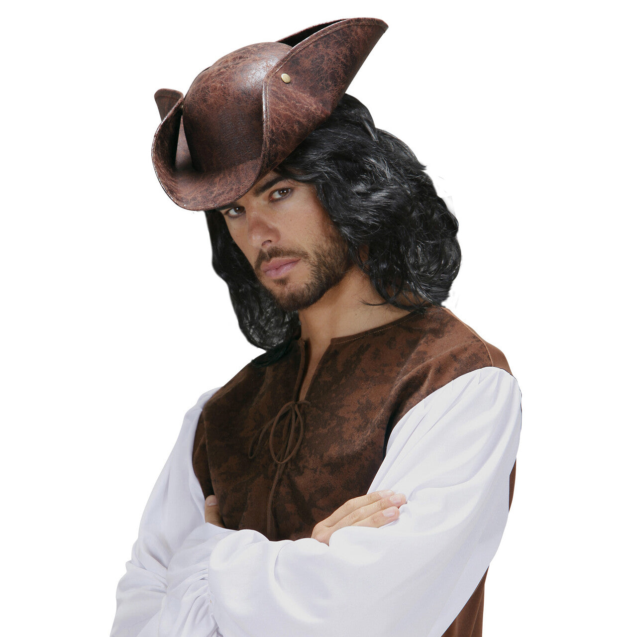 Op deze afbeelding zie je een Accessoires, van het merk Widmann. Piraten Steek Hoed Lederlook Bruin