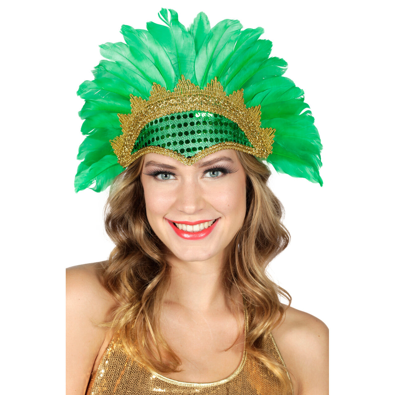 Op deze afbeelding zie je een Accessoires, van het merk Wilbers. Samba Tooi Met Pailletten En Veren Groen