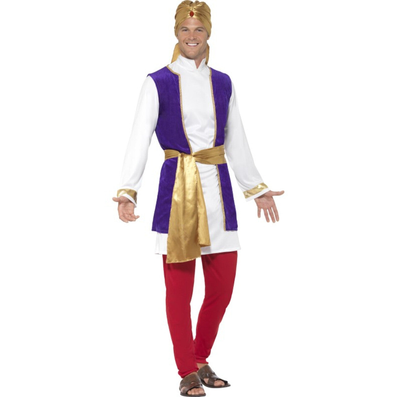 Op deze afbeelding zie je een Kostuums, van het merk Smiffy's. Koninklijke Arabische Man Rood Paars Goud Kostuum