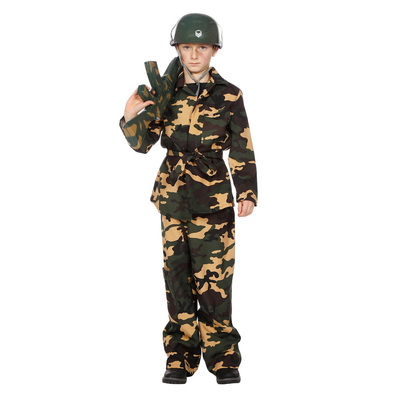 Op deze afbeelding zie je een Kostuums, van het merk Wilbers. Camouflage Groen Attack Soldier Jongen Kostuum