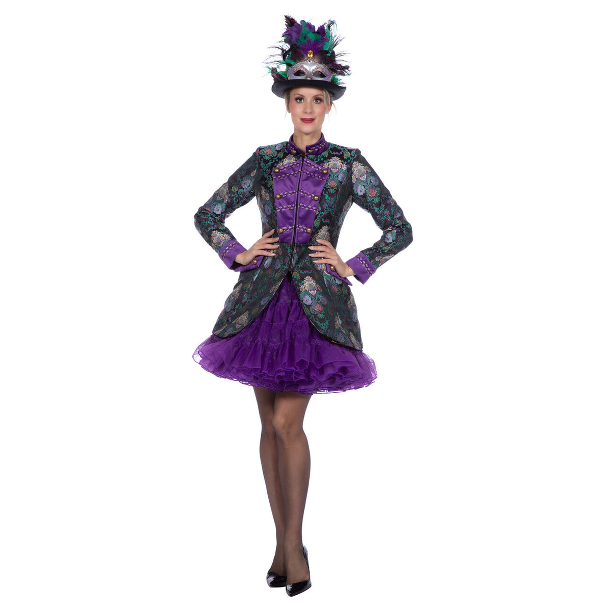 Op deze afbeelding zie je een Kostuums, van het merk Wilbers. Lady Luxe Jacquardjas Groen / Paars Vrouw