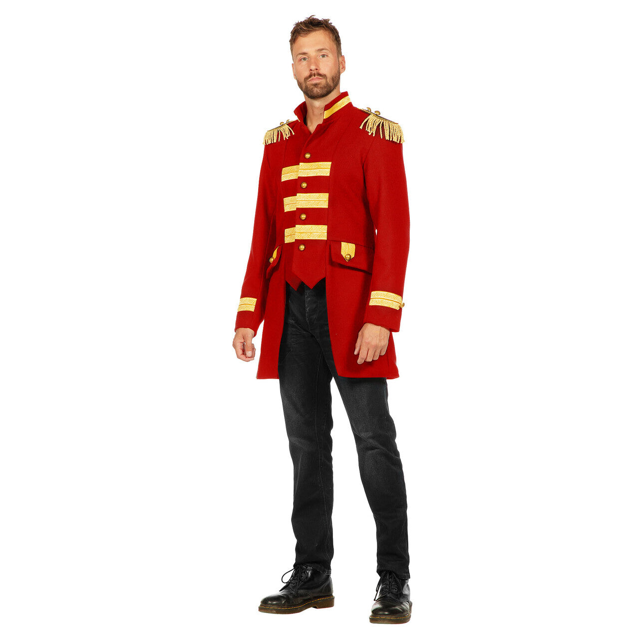 Op deze afbeelding zie je een Kostuums, van het merk Wilbers. Luxe Rode Circus Show Slipjas Man