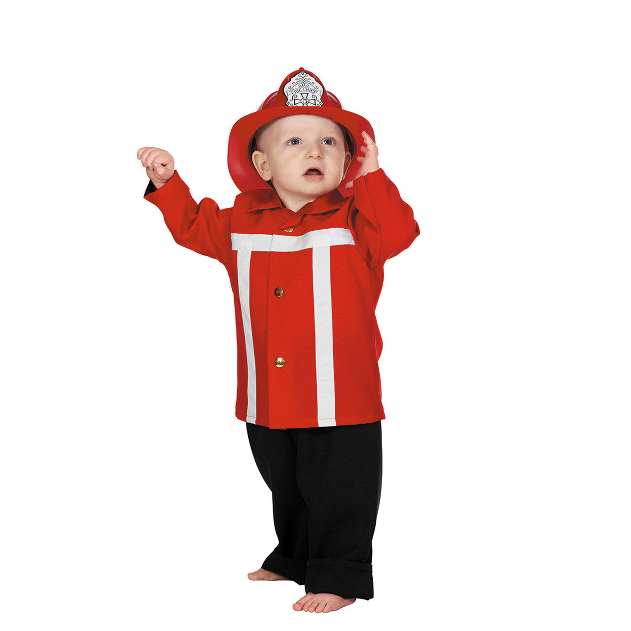 Op deze afbeelding zie je een Kostuums, van het merk Wilbers. Brandweerman Sim Brandweer Rood (Baby) Kind Kostuum
