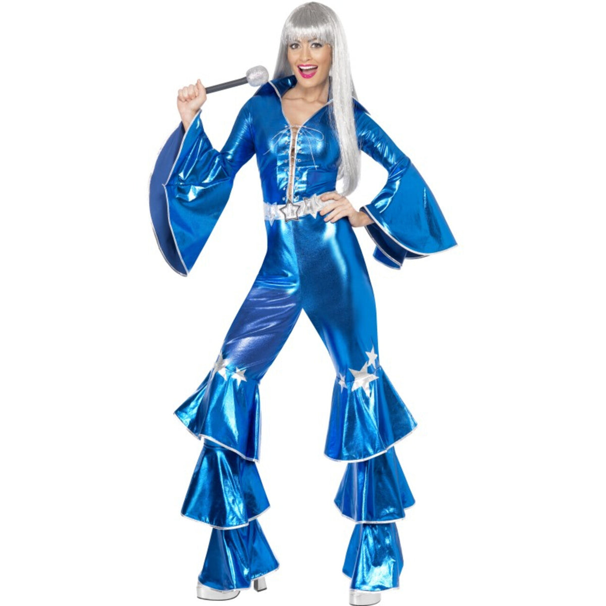 Op deze afbeelding zie je een Kostuums, van het merk Smiffy's. Abba Seventies Dancing Queen Vrouw Kostuum