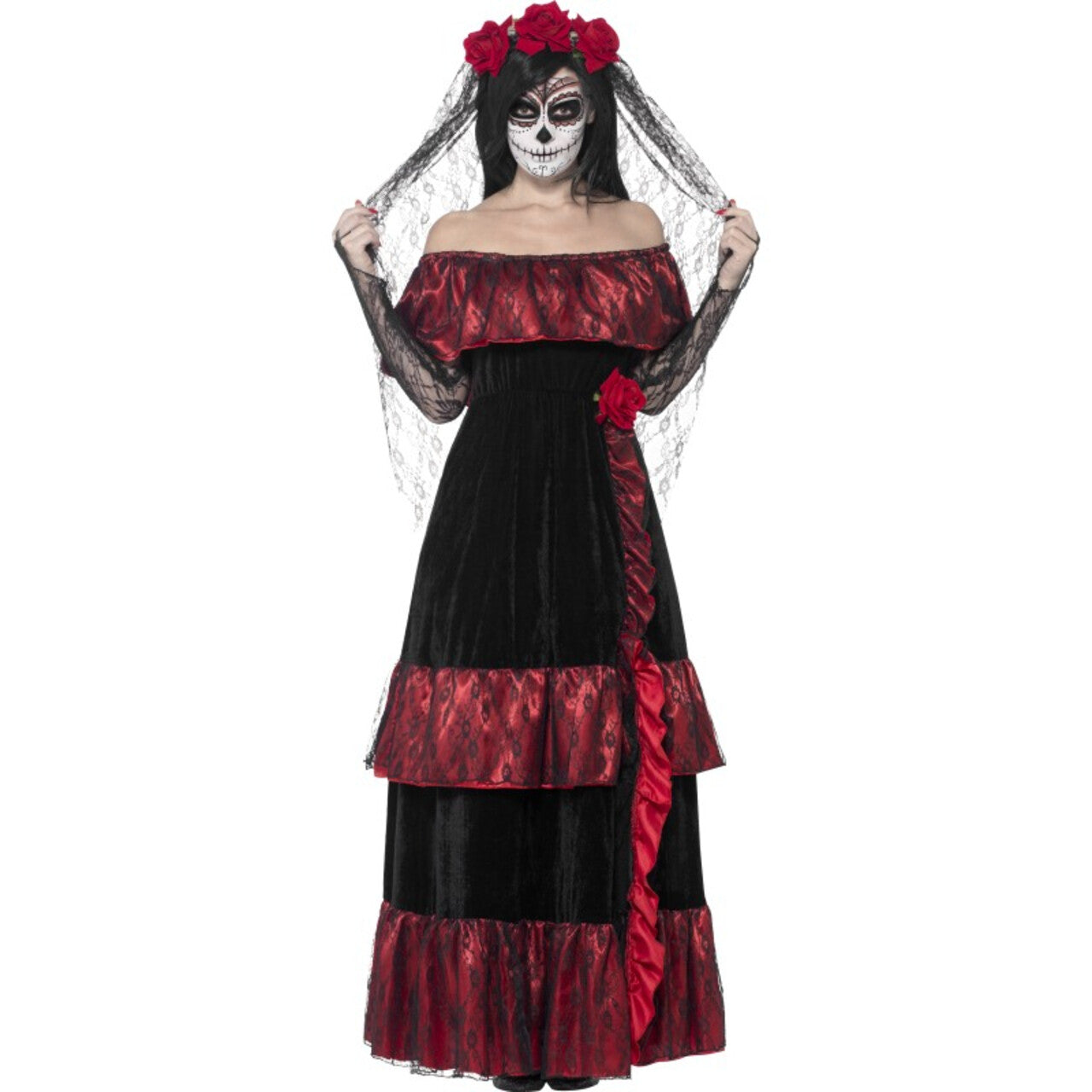 Op deze afbeelding zie je een Kostuums, van het merk Smiffy's. Day Of The Dead Bruid Vrouw Kostuum