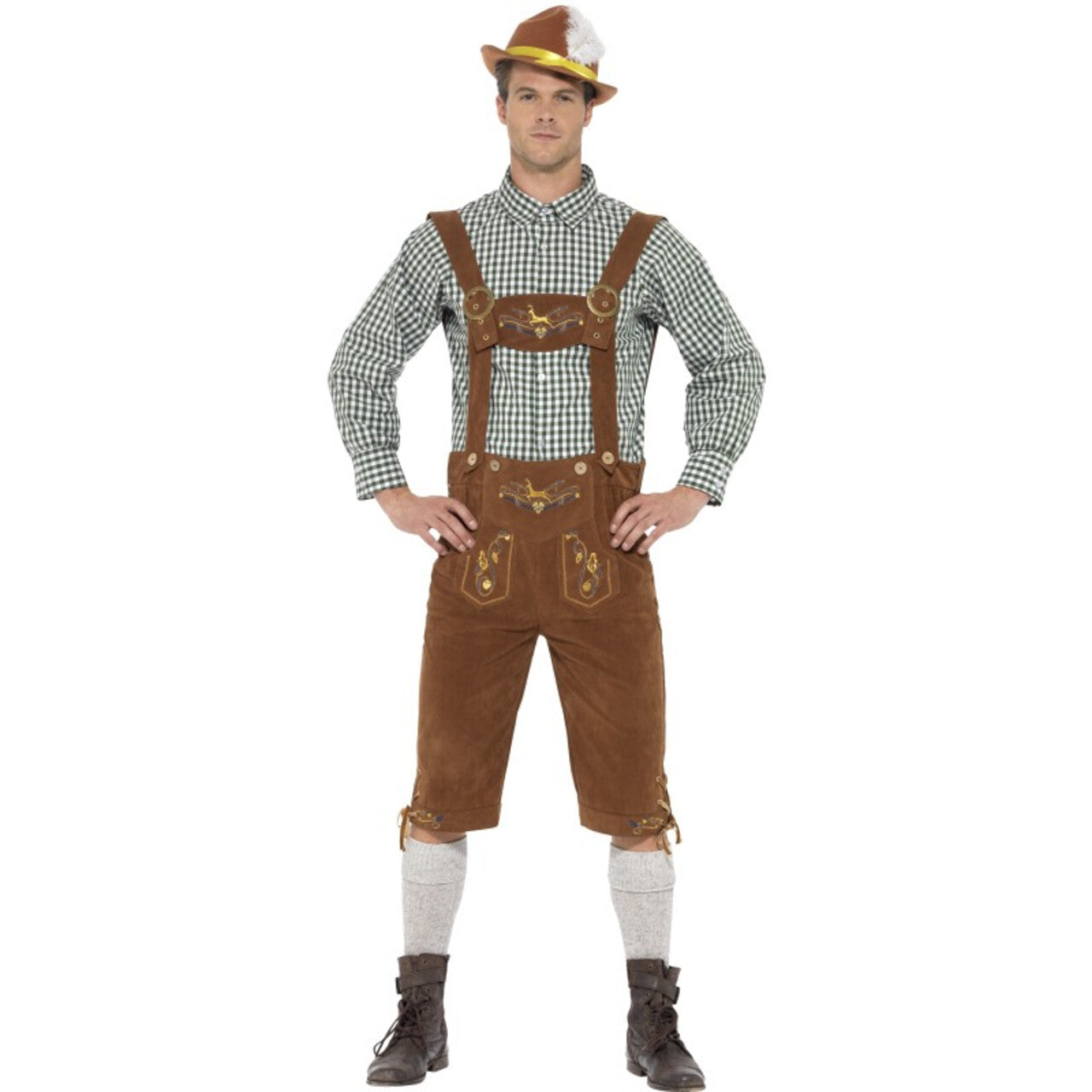 Op deze afbeelding zie je een Kostuums, van het merk Smiffy's. Luxe Beierse Lederhosen Met Hemd Hanz Man Kostuum
