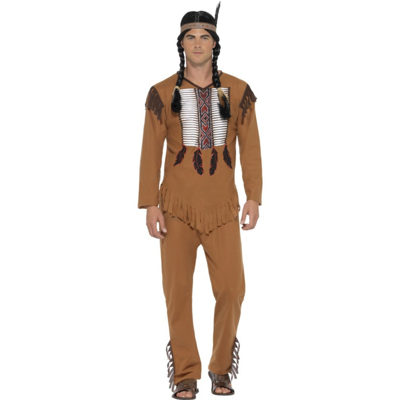 Op deze afbeelding zie je een Kostuums, van het merk Smiffy's. Bruin Indiaan Leider Buffel Kostuum Man