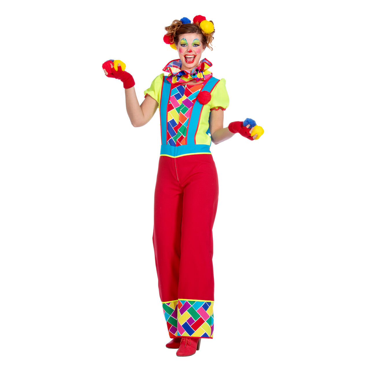 Op deze afbeelding zie je een Kostuums, van het merk Wilbers. Lachende Clown Vero Vrolijk Vrouw Kostuum