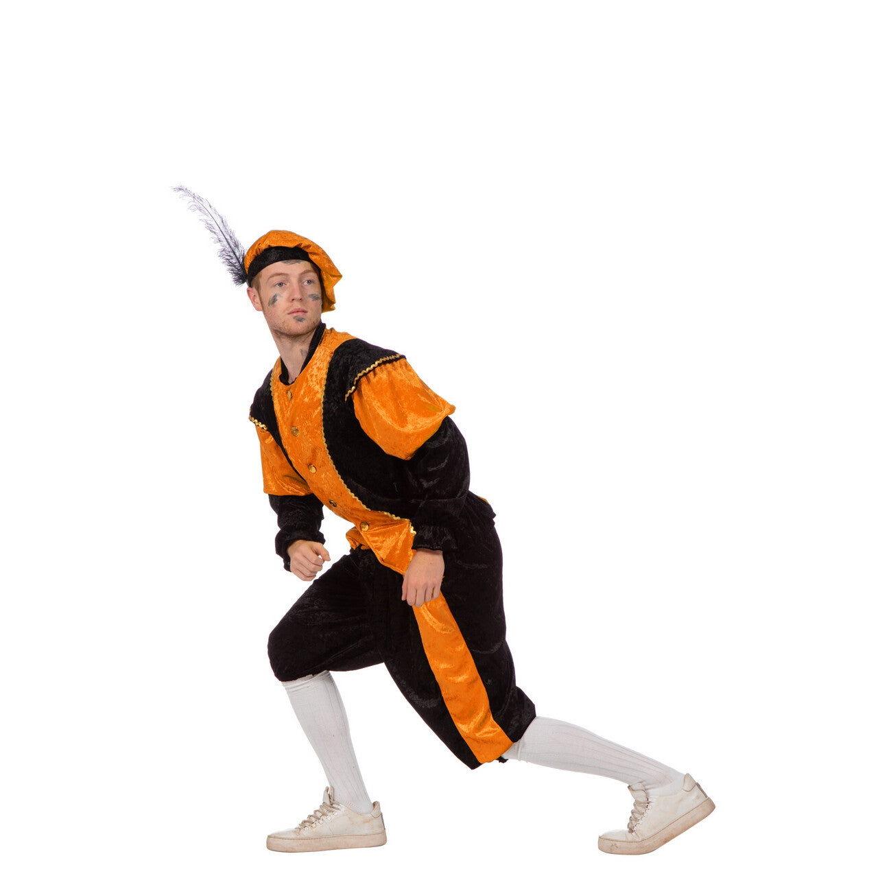 Op deze afbeelding zie je een Kostuums, van het merk Wilbers. Oranje Piet Pansamt Budget Kostuum