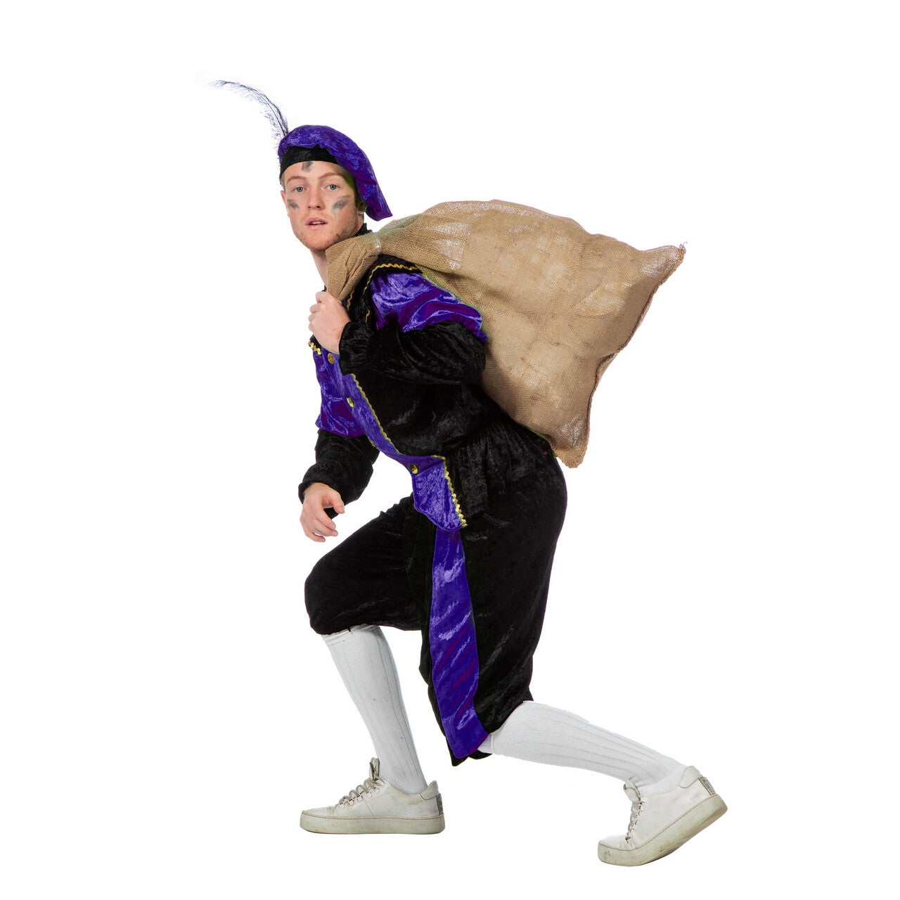 Op deze afbeelding zie je een Kostuums, van het merk Wilbers. Paarse Piet Pansamt Budget Kostuum