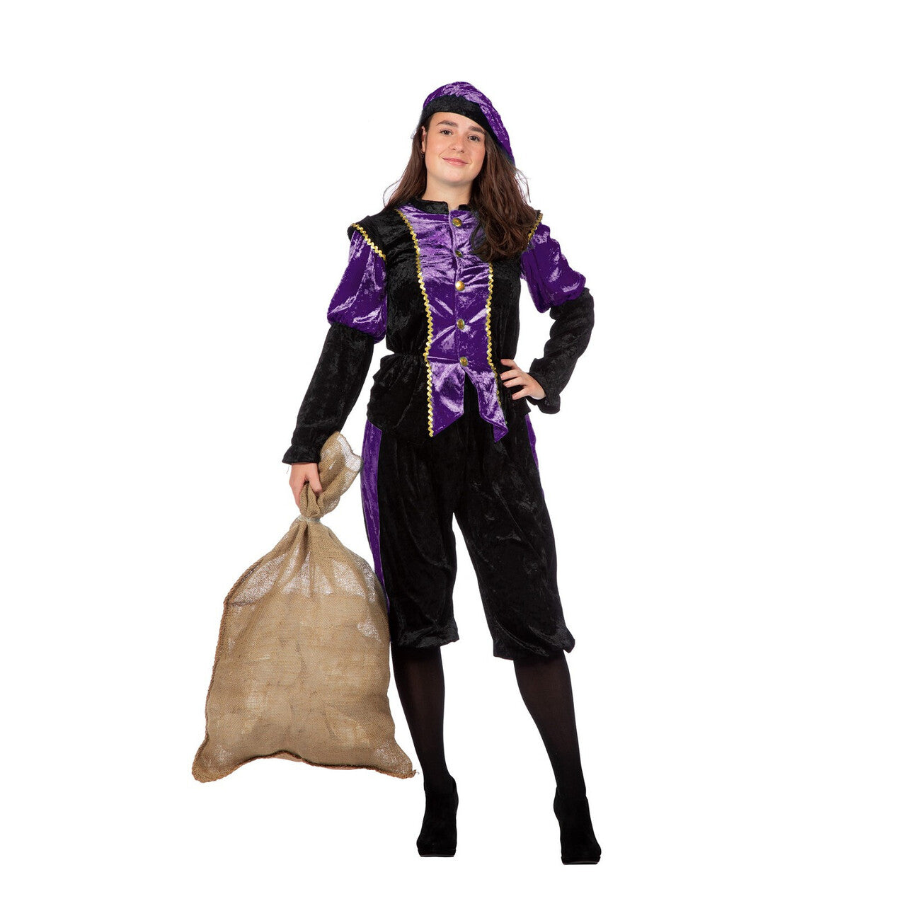 Op deze afbeelding zie je een Kostuums, van het merk Wilbers. Paarse Piet Pansamt Budget Kostuum