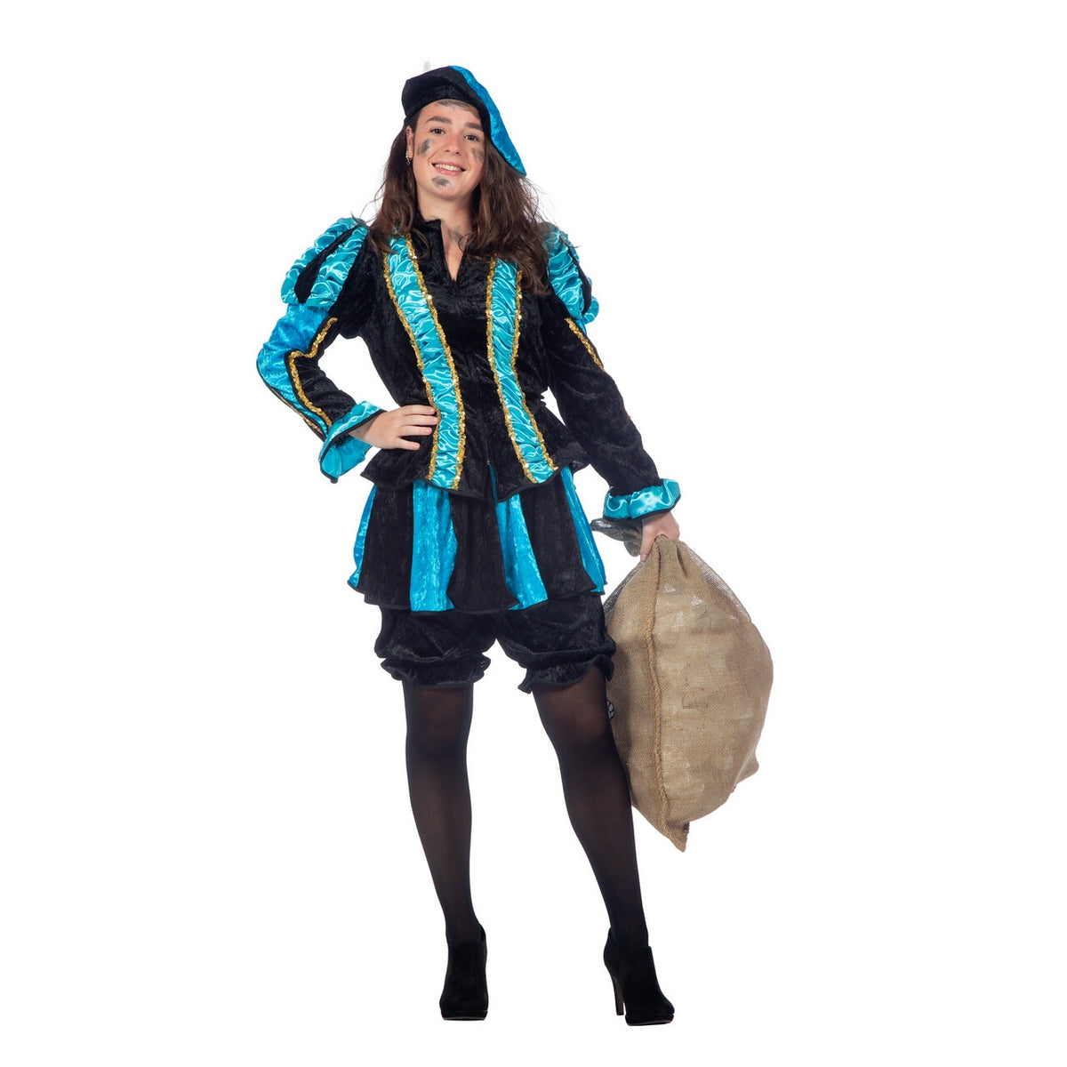Op deze afbeelding zie je een Kostuums, van het merk Wilbers. Aqua Gestreepte Piet Dames Vrouw Kostuum