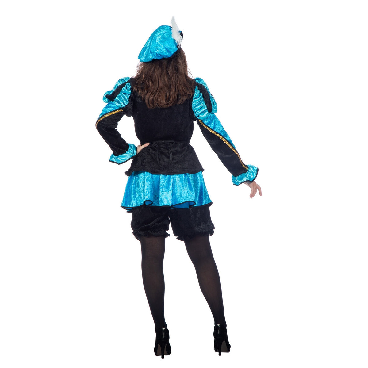 Op deze afbeelding zie je een Kostuums, van het merk Wilbers. Aqua Gestreepte Piet Dames Vrouw Kostuum