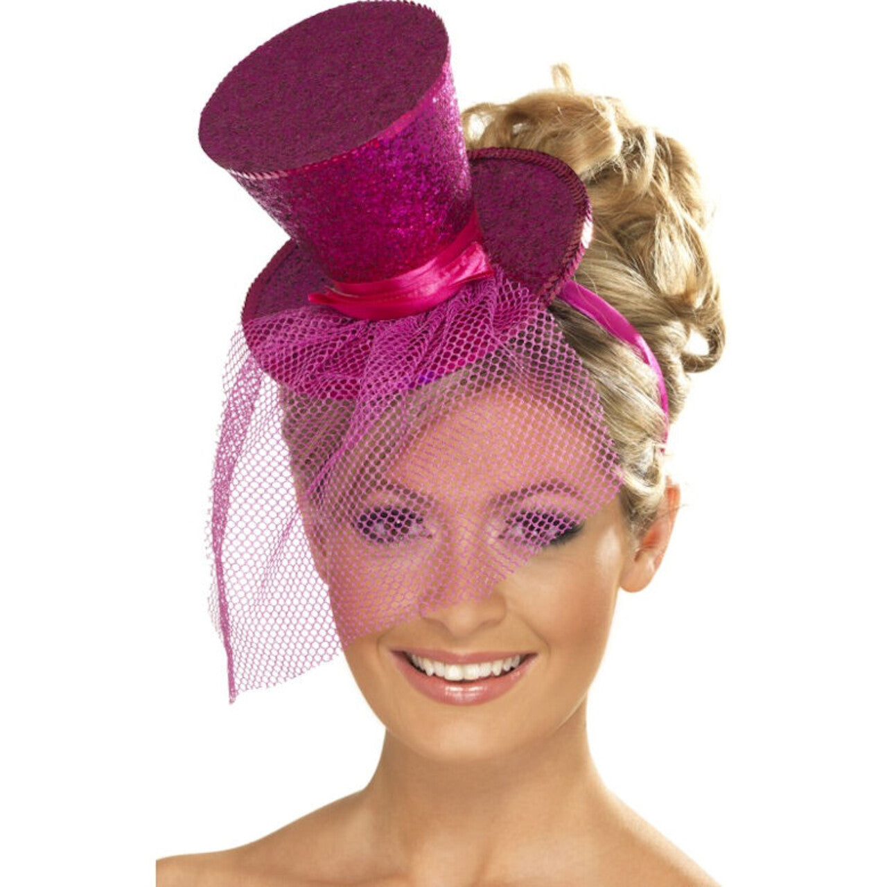 Op deze afbeelding zie je een Accessoires, van het merk Smiffy's. Mini Glitter Hogehoed Roze Vrouw