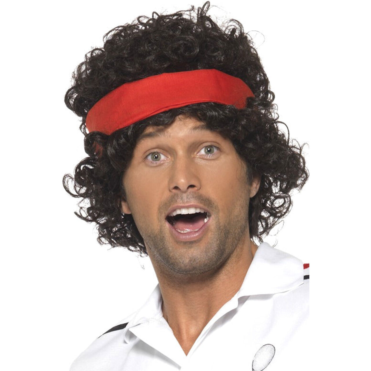 Op deze afbeelding zie je een Accessoires, van het merk Smiffy's. Jaren 80 Tennisspeler Pruik Met Hoofdband Man