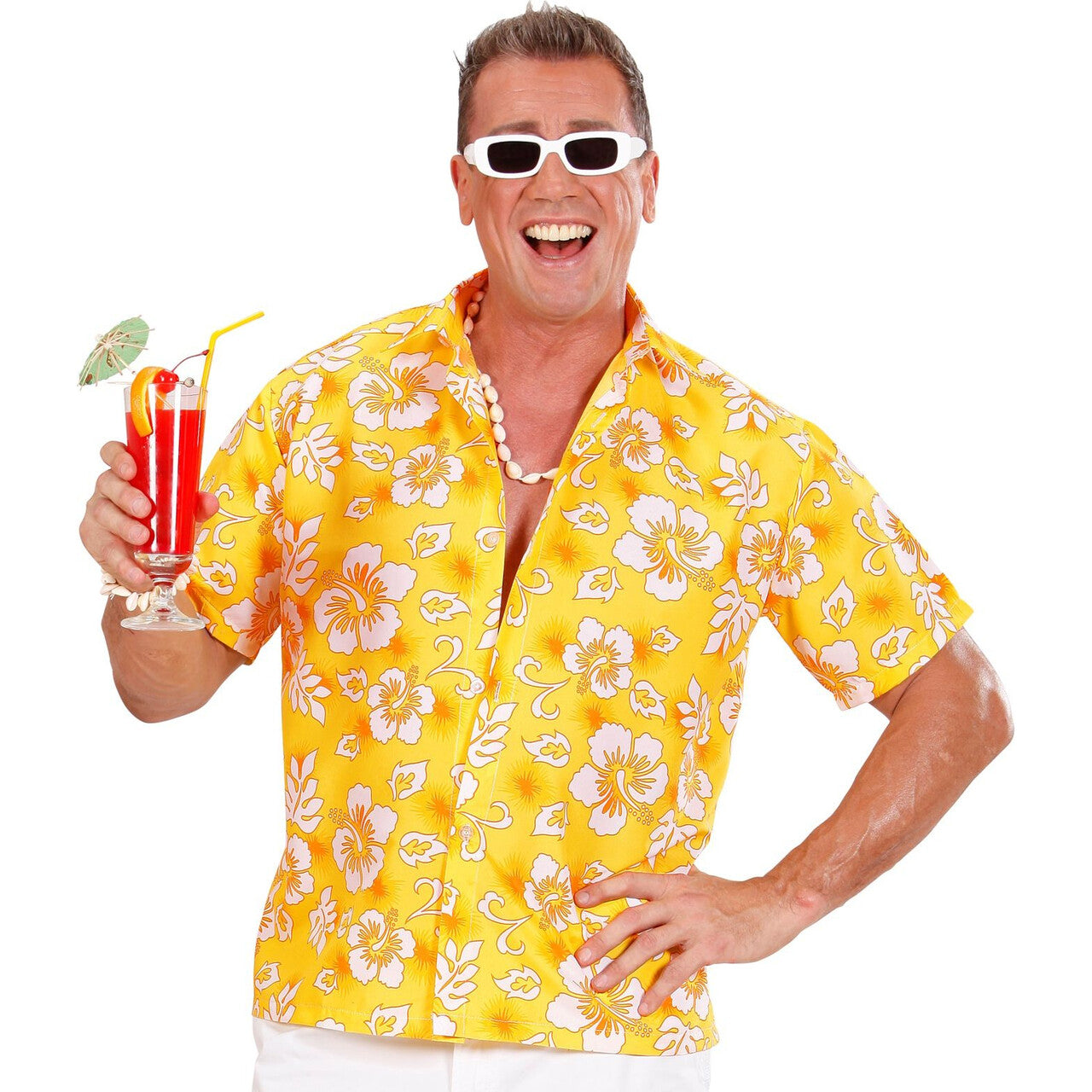 Op deze afbeelding zie je een Kostuums, van het merk Widmann. Hawaii Shirt Geel Man