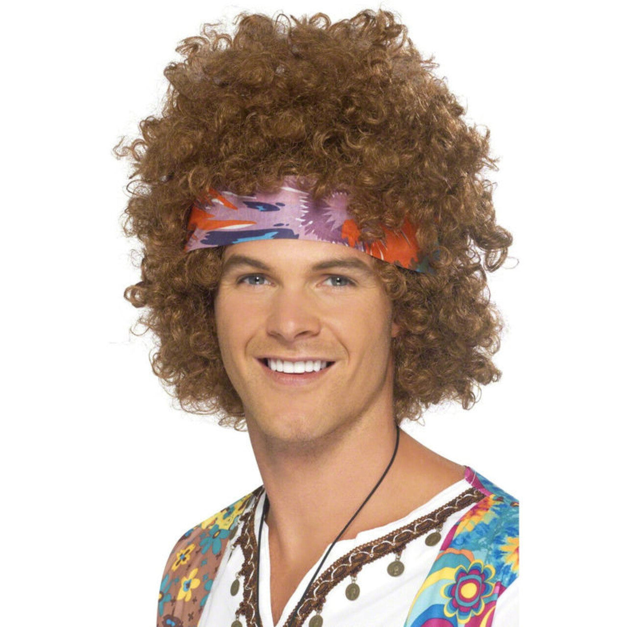 Op deze afbeelding zie je een Accessoires, van het merk Smiffy's. Mannen 70s Afro Pruik Met Hoofddoek