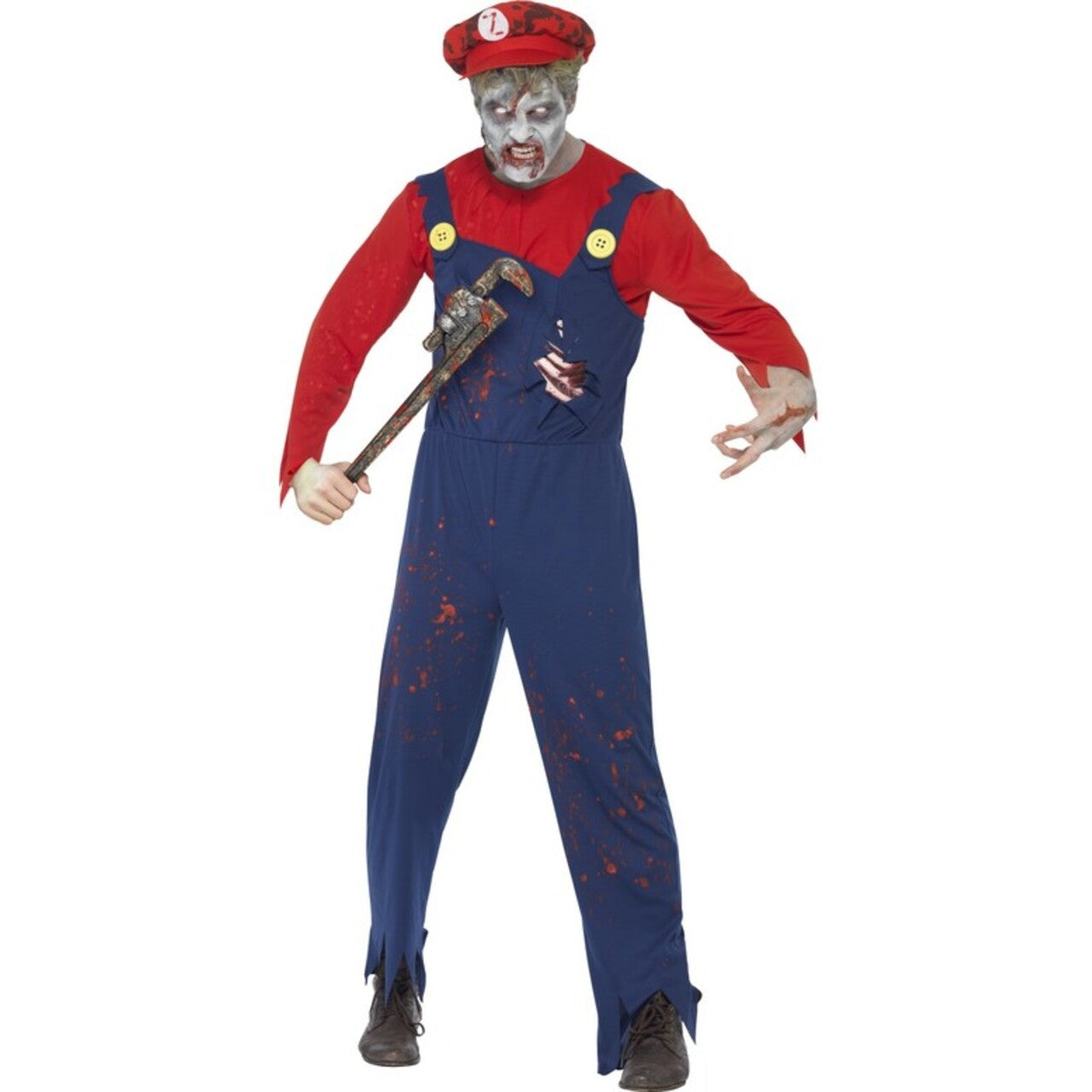 Op deze afbeelding zie je een Kostuums, van het merk Smiffy's. Zombie Super Mario Pak Man