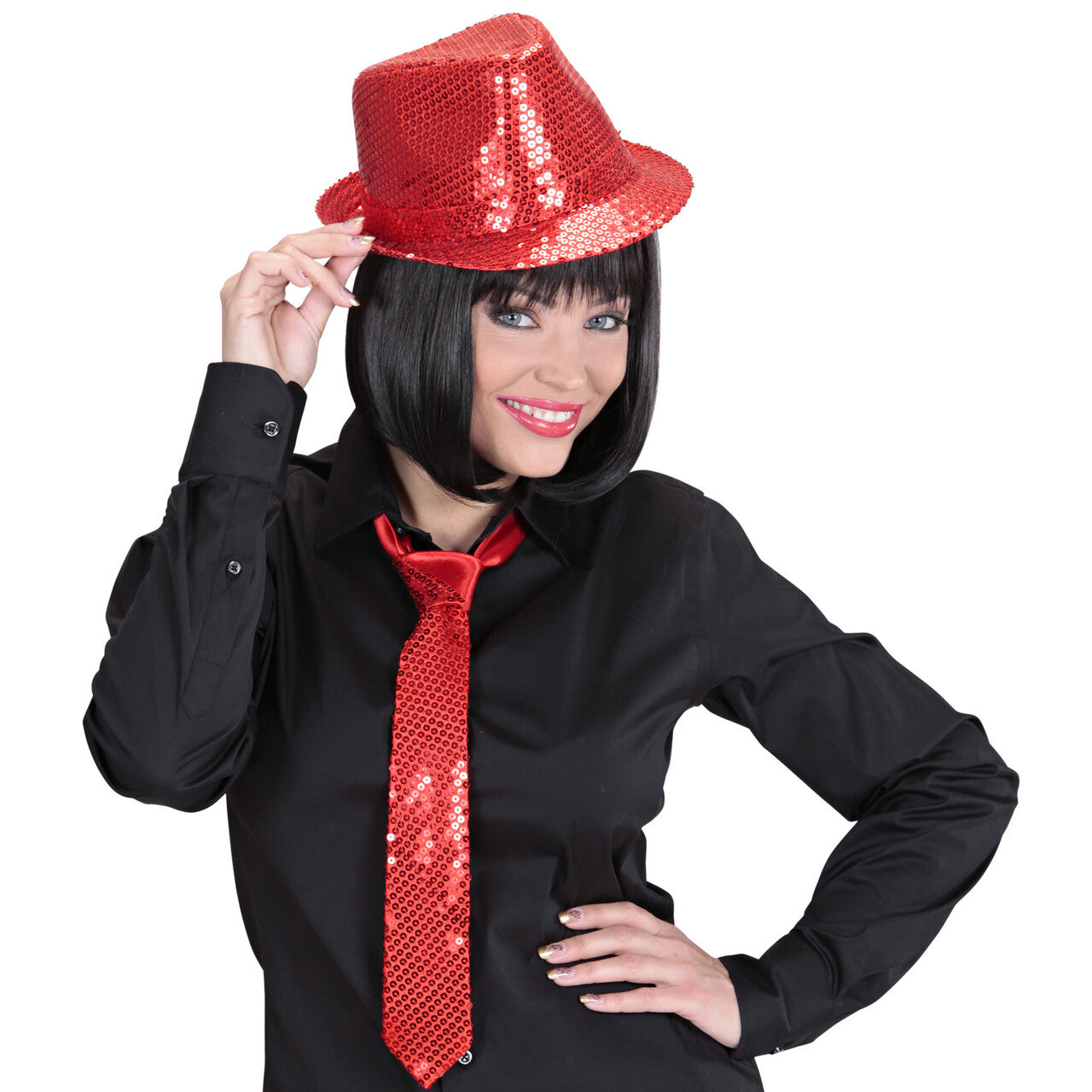 Op deze afbeelding zie je een Accessoires, van het merk Widmann. Disco Deukhoed Pailletten Rood