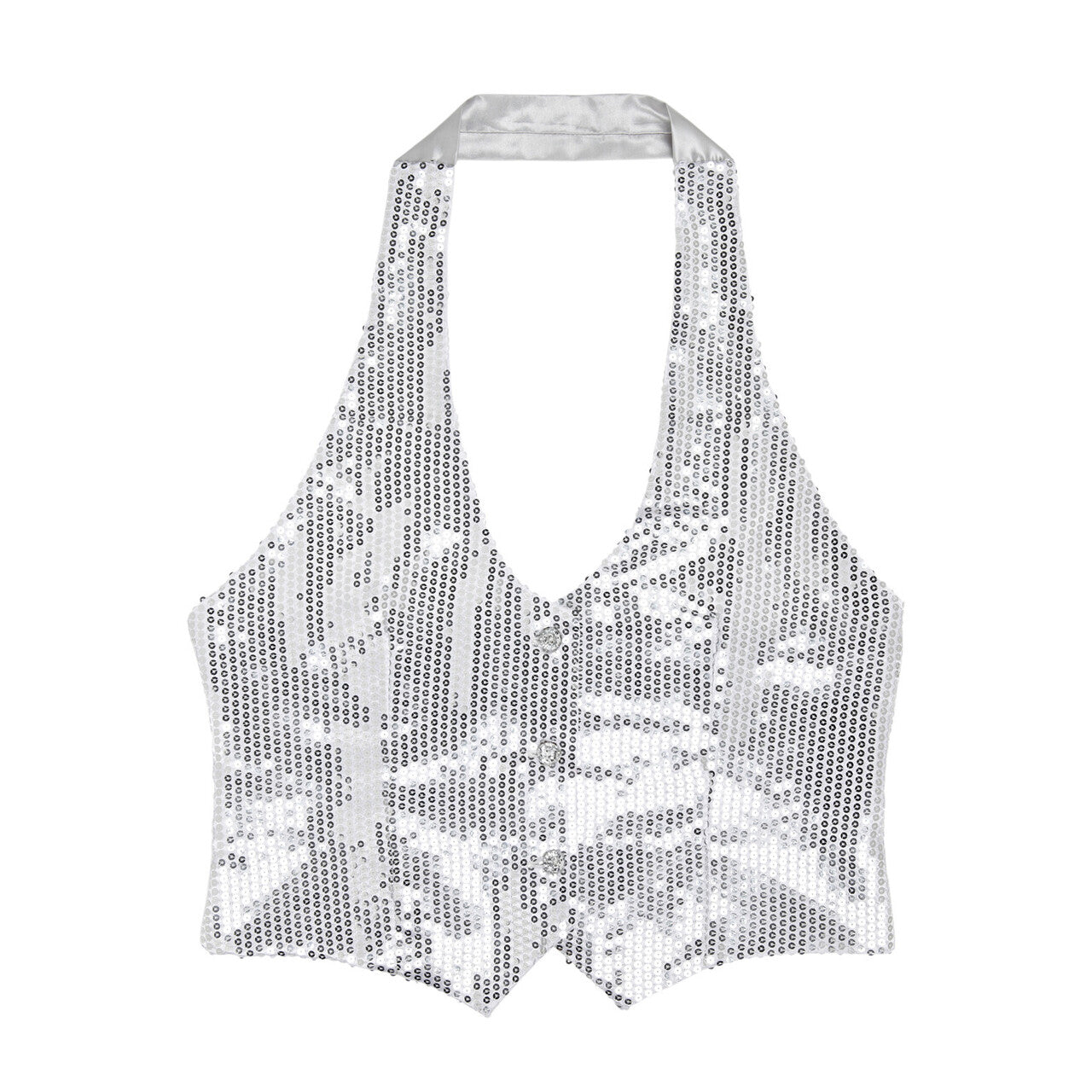 Op deze afbeelding zie je een Kostuums, van het merk Widmann. Dames Pailletten Vest Zilver Vrouw