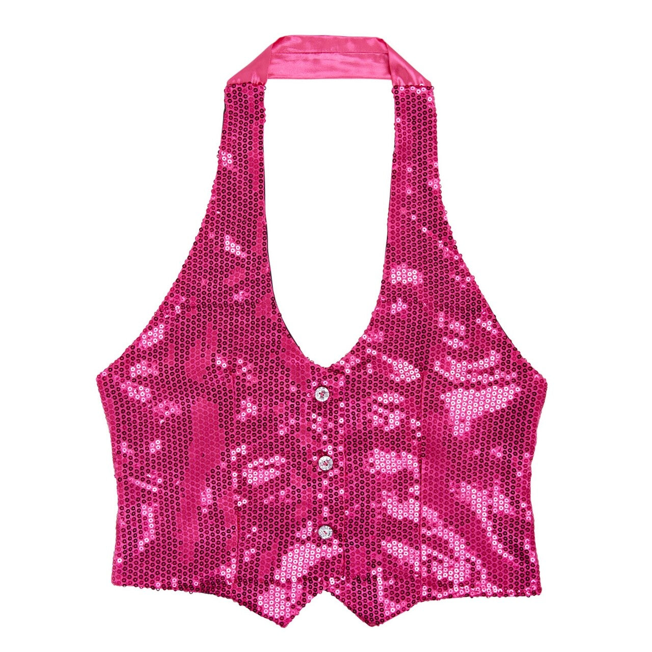 Op deze afbeelding zie je een Kostuums, van het merk Widmann. Dames Pailletten Vest Roze Vrouw