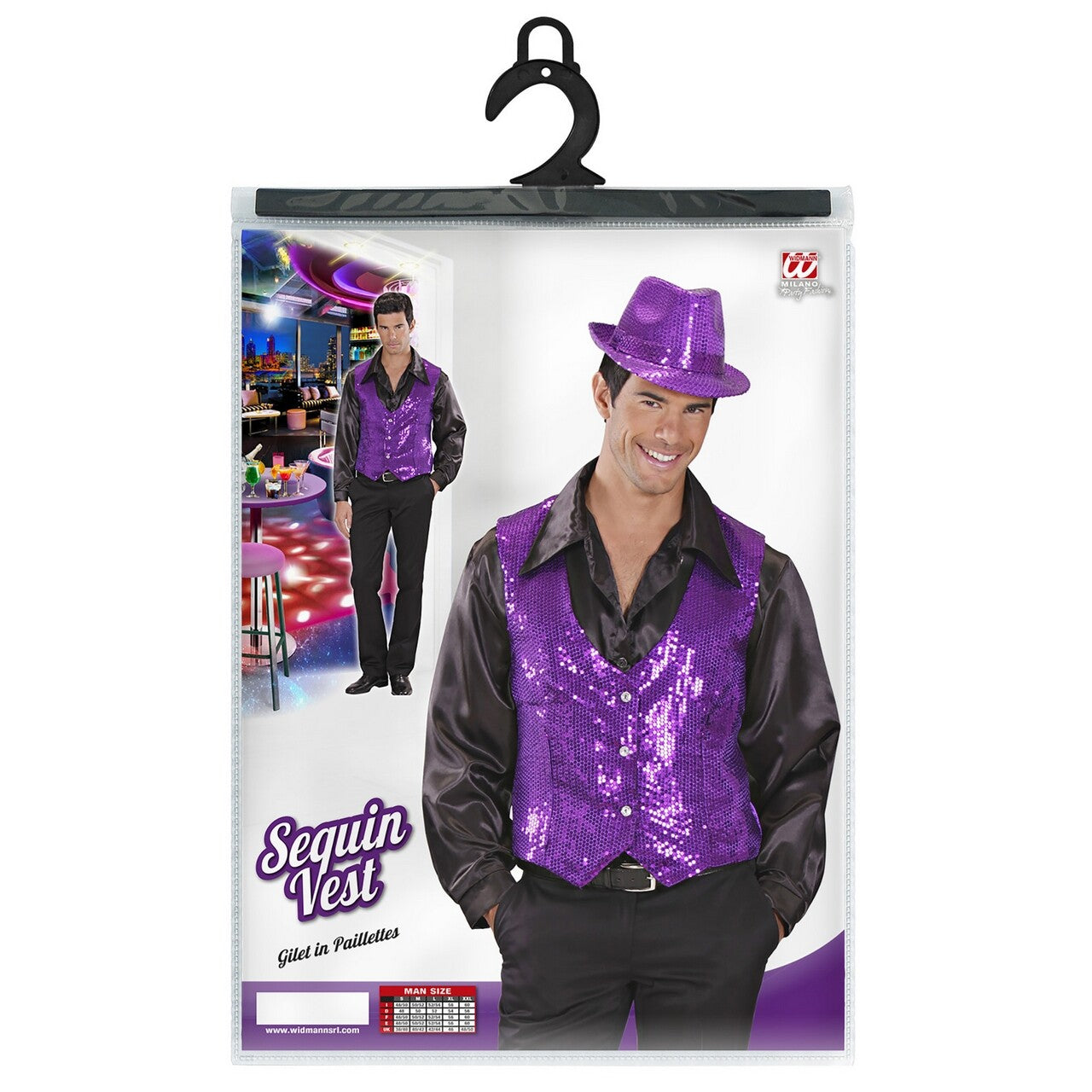 Op deze afbeelding zie je een Kostuums, van het merk Widmann. Showman Pailletten Vest Paars