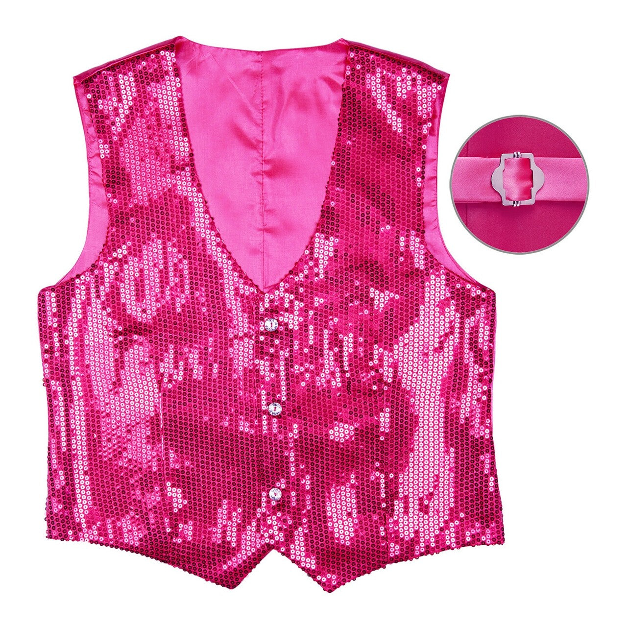 Op deze afbeelding zie je een Kostuums, van het merk Widmann. Showmaster Pailletten Vest Roze Man