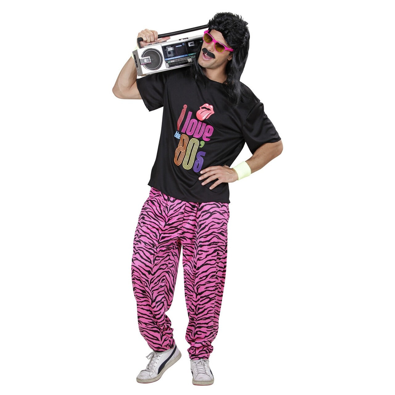 Op deze afbeelding zie je een Kostuums, van het merk Widmann. Baggy Broek 80s Zebra Roze Man