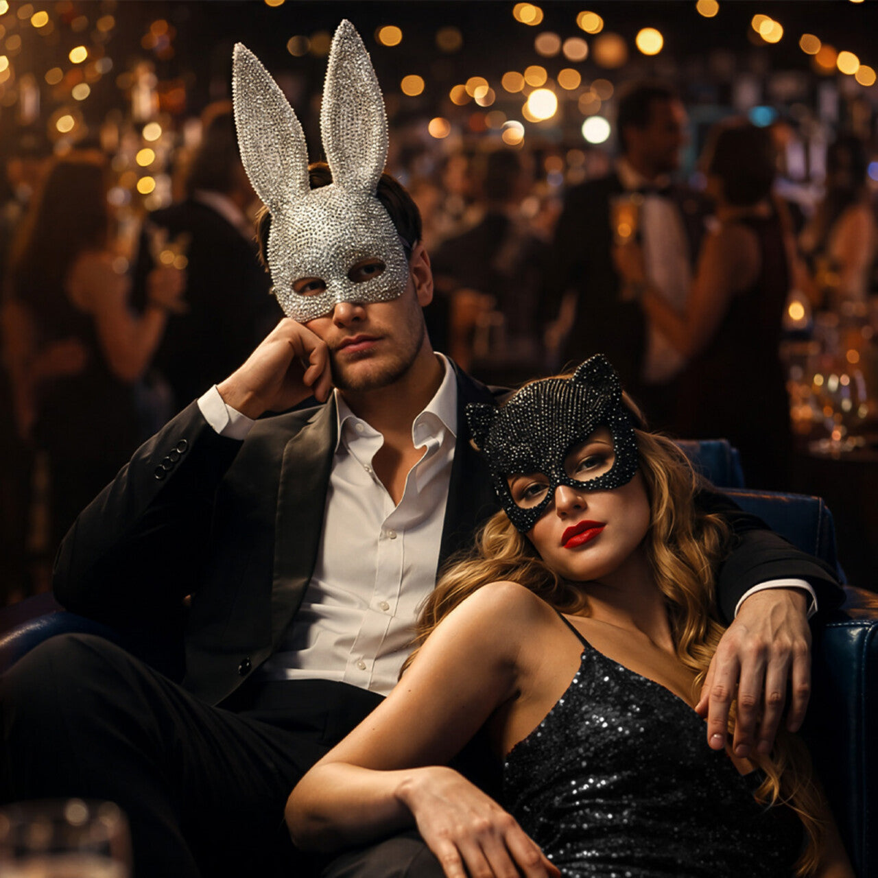 Op deze afbeelding zie je een Accessoires, van het merk Boland. Elegant Katten Halfmasker Met Strass