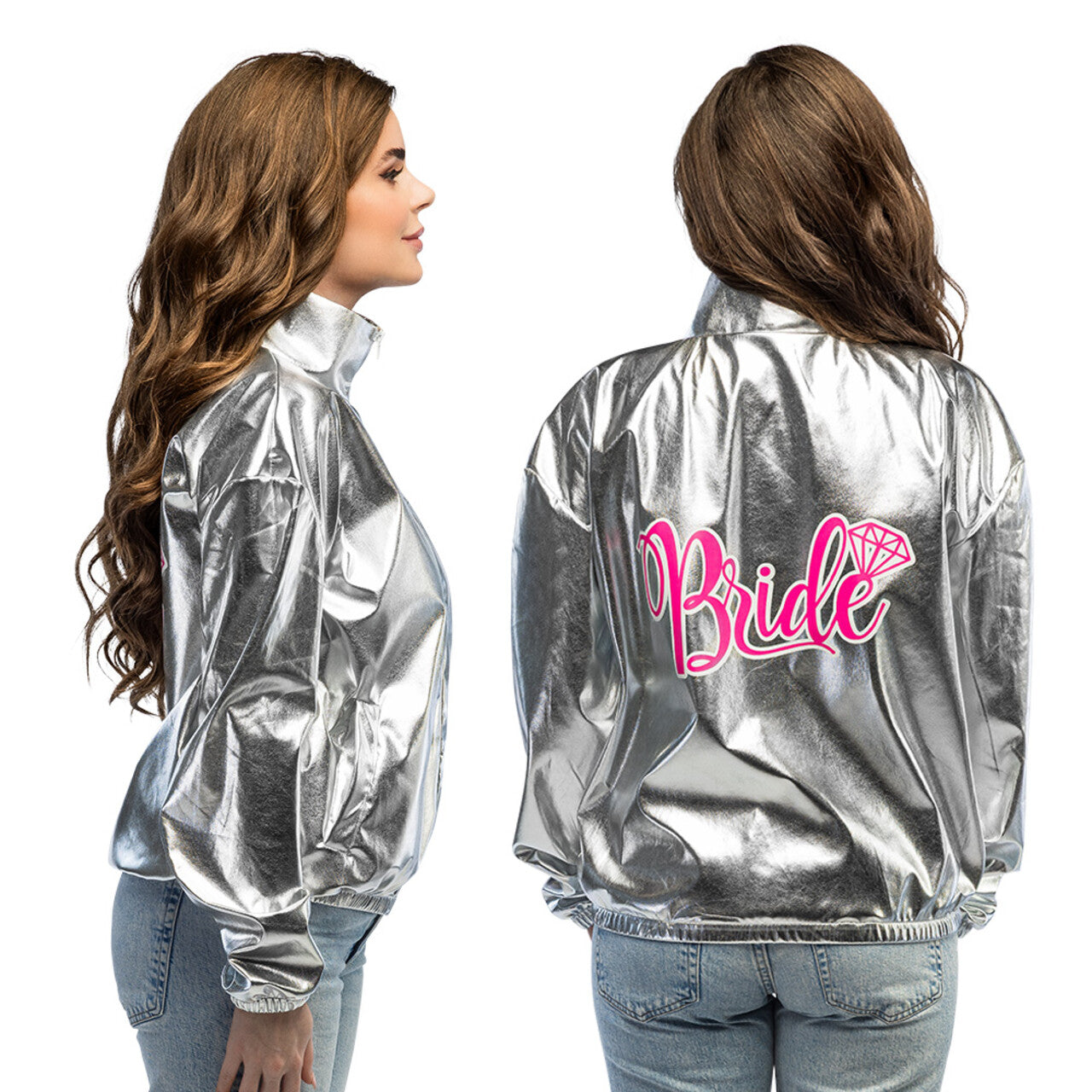 Op deze afbeelding zie je een Kostuums, van het merk Boland. Supercoole Metallic Zilveren Jas Bride Vrouw