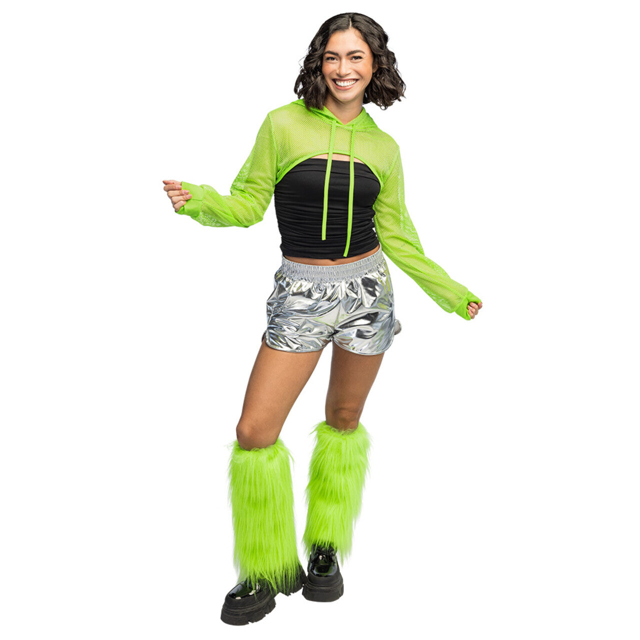 Op deze afbeelding zie je een Kostuums, van het merk Boland. Hotpants Metallic Shiny Sports Zilver Vrouw