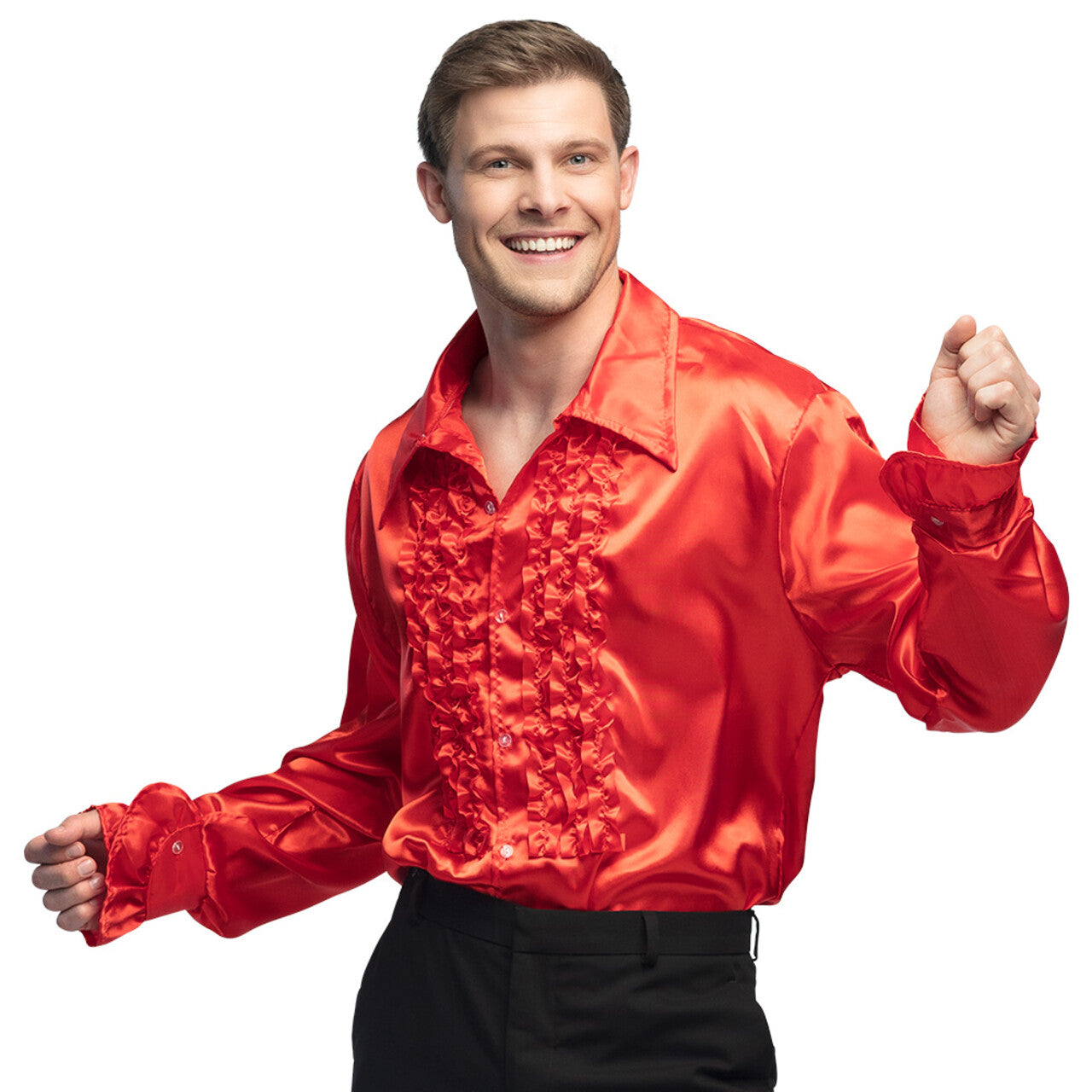 Op deze afbeelding zie je een Kostuums, van het merk Boland. Rouchen Blouse Rood Disco Dance Man