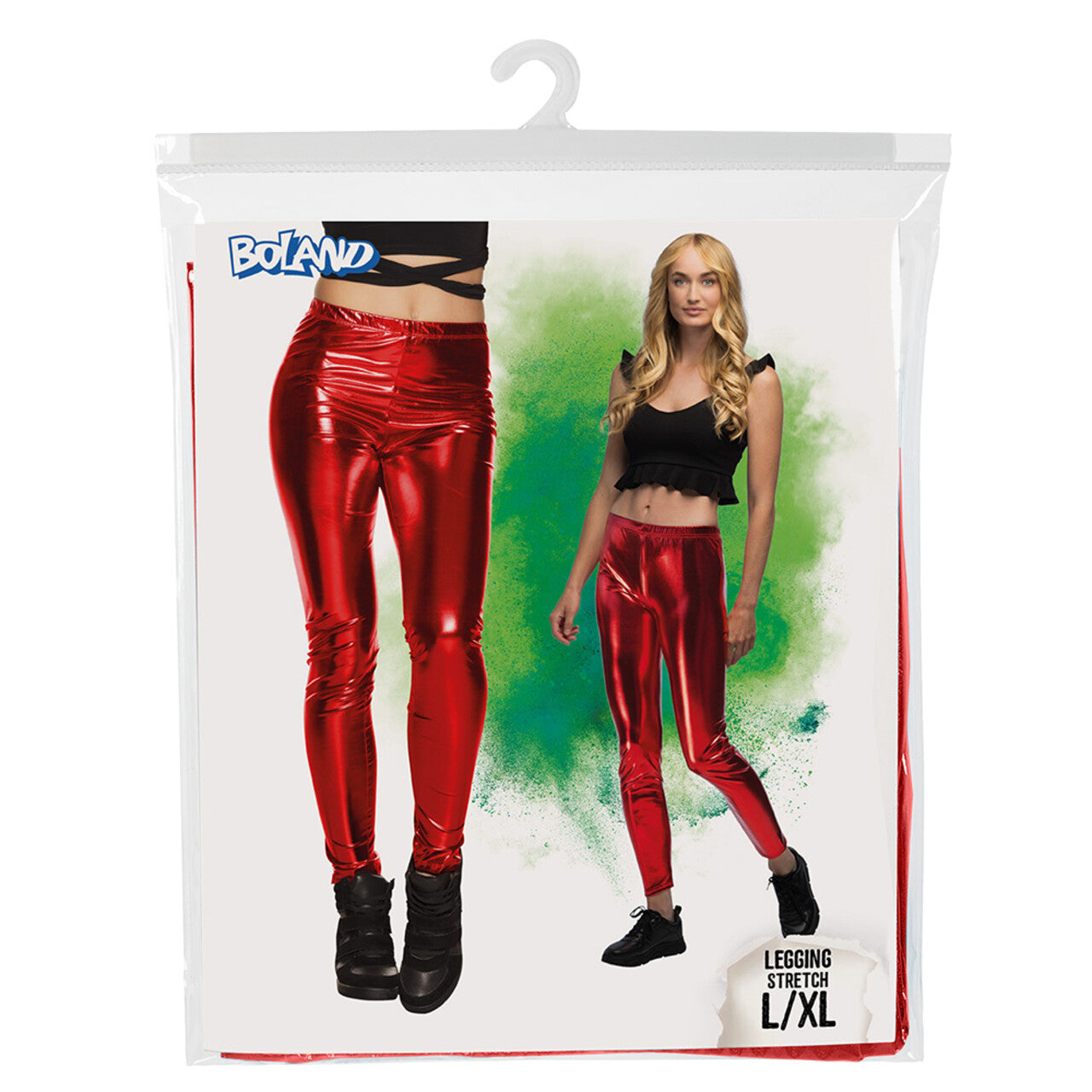 Op deze afbeelding zie je een Kostuums, van het merk Boland. Legging Metallic Rood Vrouw
