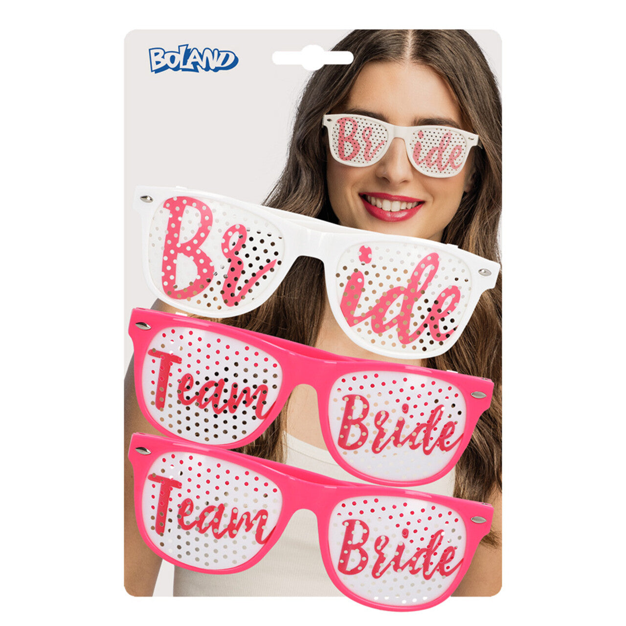 Op deze afbeelding zie je een Accessoires, van het merk Boland. Set 3 Partybrillen Bride En Team Bride