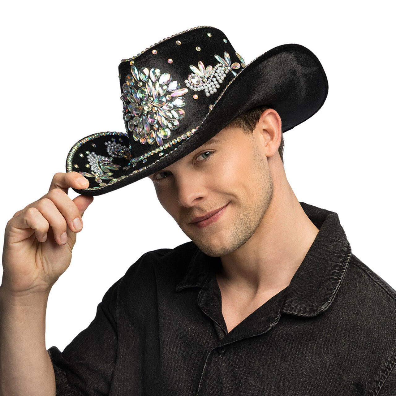 Op deze afbeelding zie je een Accessoires, van het merk Boland. Crystal Chaos Cowboyhoed Zwart