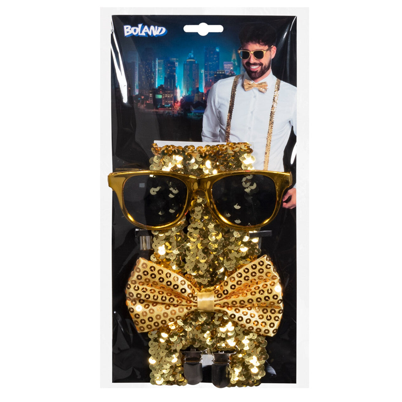 Op deze afbeelding zie je een Accessoires, van het merk Boland. Gentleman Party Pailletten Set Goud