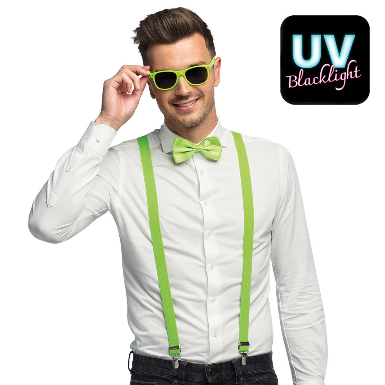 Op deze afbeelding zie je een Accessoires, van het merk Boland. Gentleman Party Set Neongroen