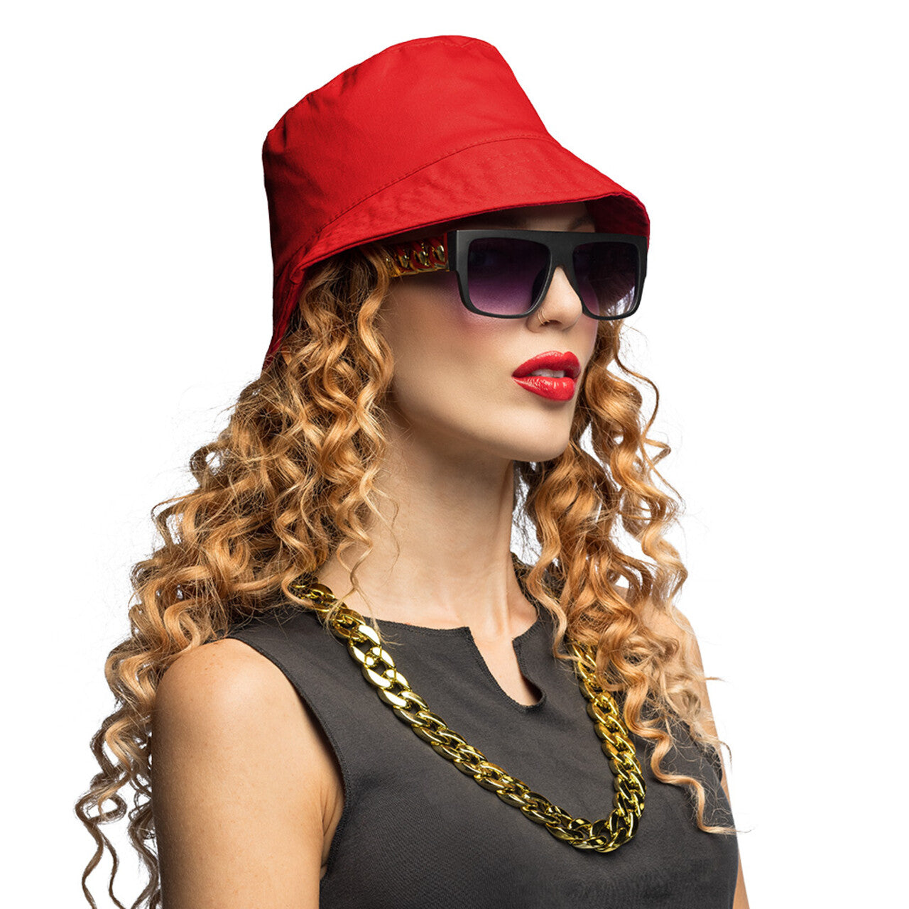 Op deze afbeelding zie je een Accessoires, van het merk Boland. Set 90s Hip Hop (Bucket Hat, Partybril, Ketting)