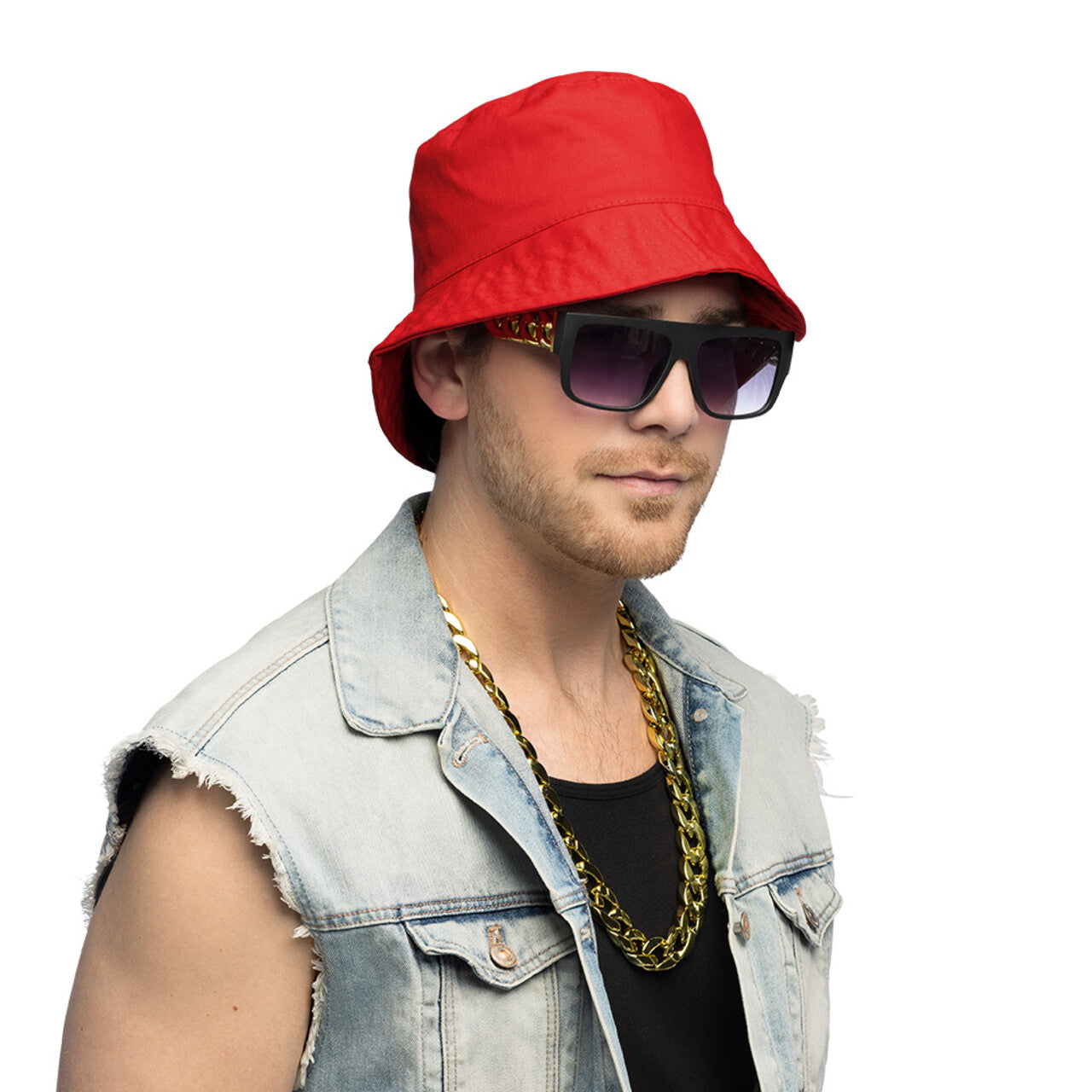 Op deze afbeelding zie je een Accessoires, van het merk Boland. Set 90s Hip Hop (Bucket Hat, Partybril, Ketting)